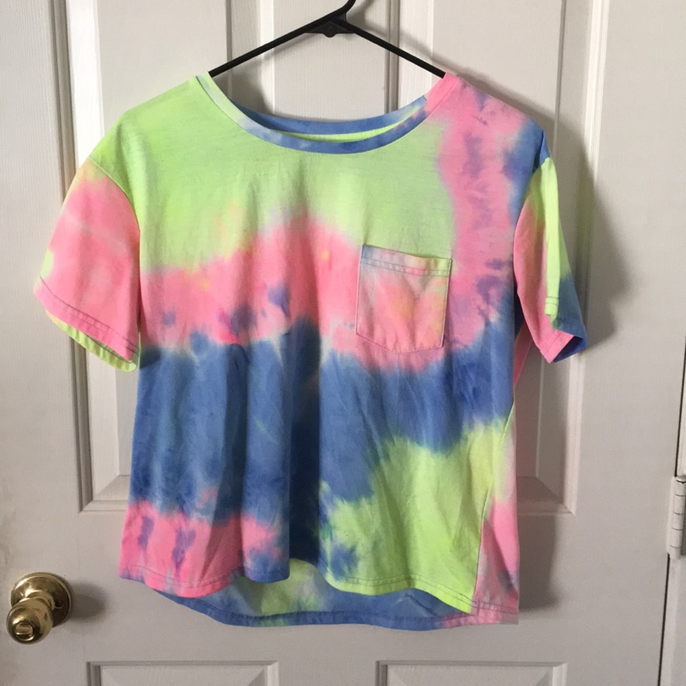Blue, Yellow and Pink Tie Dye Crop Top